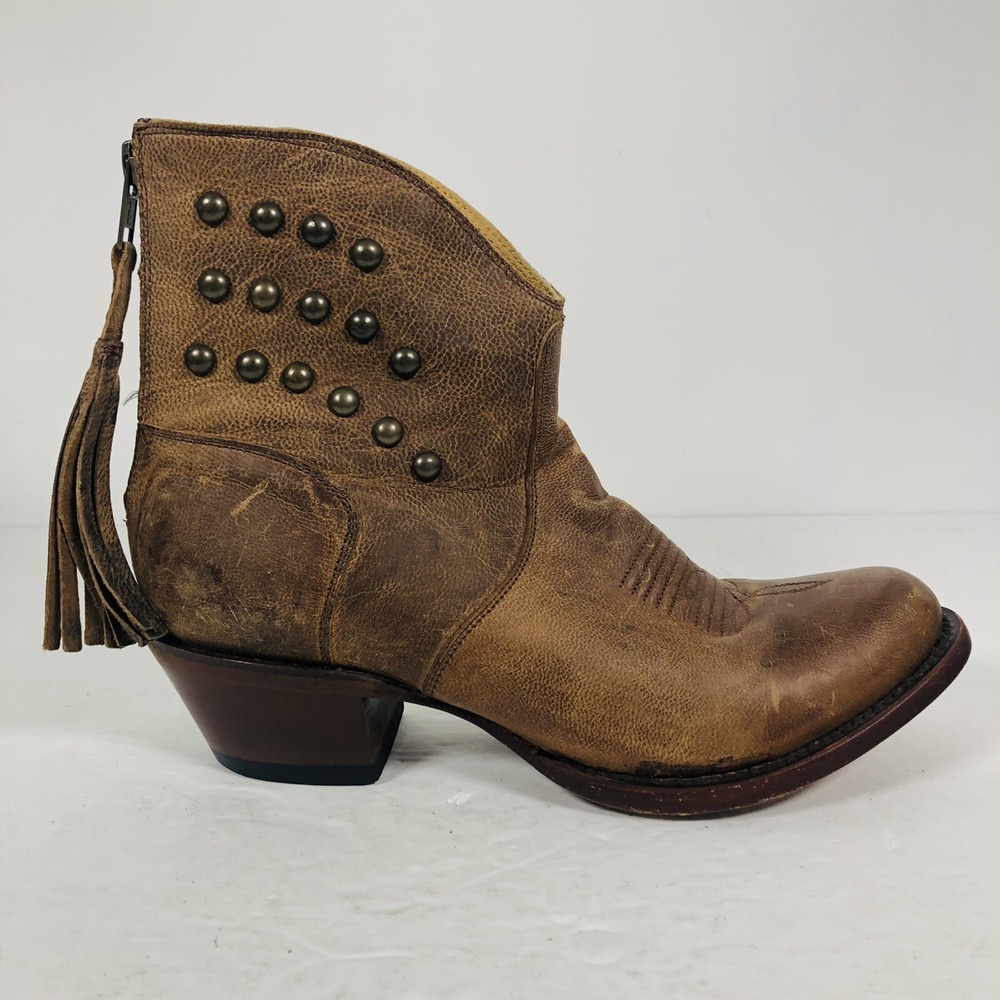 Shyanne Brown ANKLE LEATHER 6.5 B Western Studded WESTERN Fringe Boots BBW202 - Picture 2 of 9